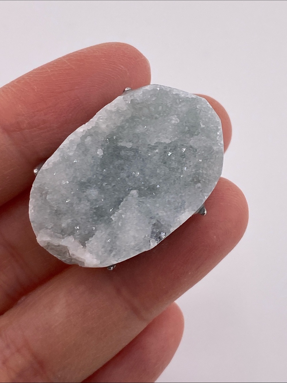 Apophyllite Druzy Ring • Raw Crystal Cluster • Adjustable Silver Statement Ring